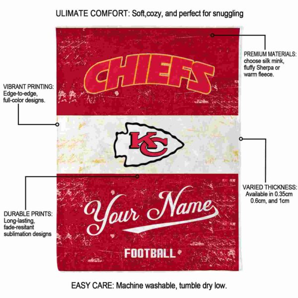 personalized kansas city chiefs grunge texture red white blanket new arrival