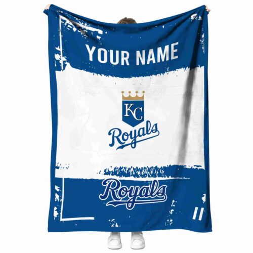personalized kansas city royals paint strokes royal blue white blanket best selling