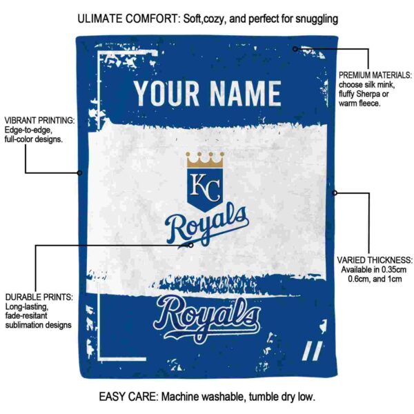 personalized kansas city royals paint strokes royal blue white blanket new arrival