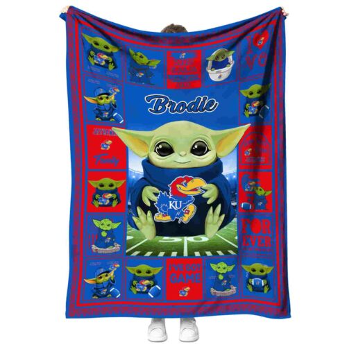 personalized kansas jayhawks baby yoda blue blanket best selling