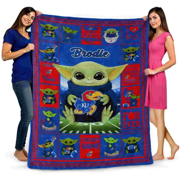personalized kansas jayhawks baby yoda blue blanket fashion forward
