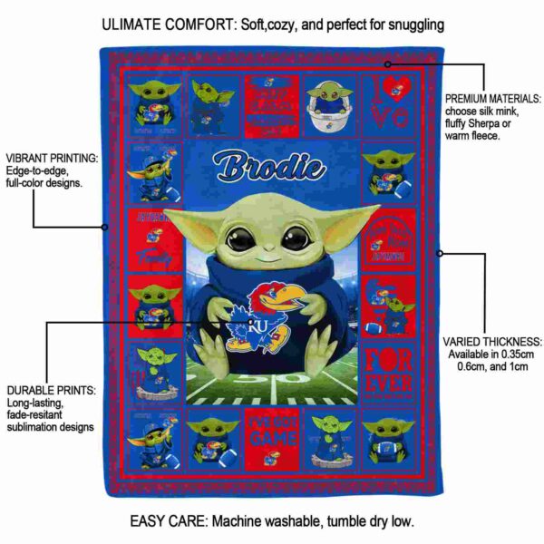 personalized kansas jayhawks baby yoda blue blanket new arrival