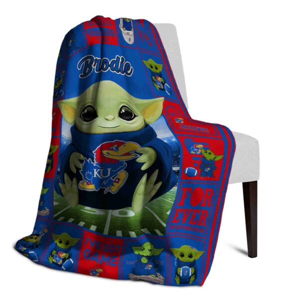 personalized kansas jayhawks baby yoda blue blanket top rated