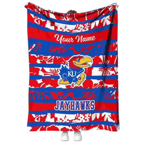 personalized kansas jayhawks floral stripes blue white blanket best selling
