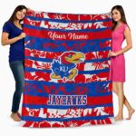 personalized kansas jayhawks floral stripes blue white blanket fashion forward