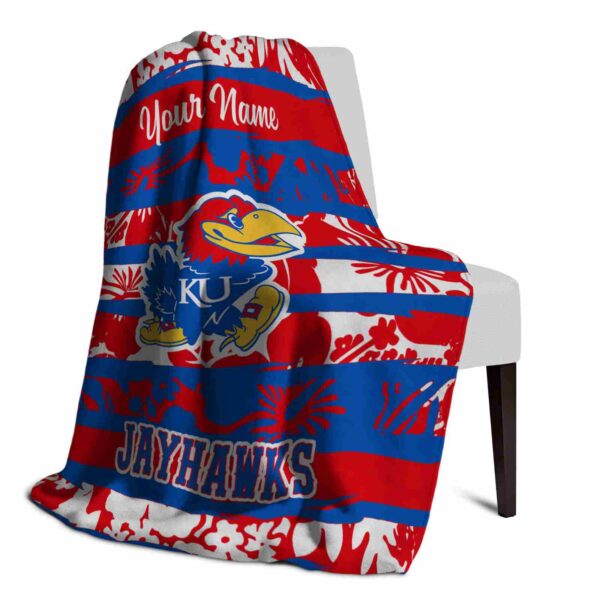 personalized kansas jayhawks floral stripes blue white blanket top rated
