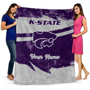 personalized kansas state wildcats grunge streaks purple blanket fashion forward