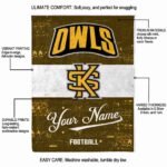 personalized kennesaw state owls grunge texture gold white blanket best selling