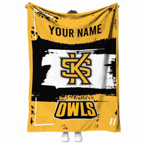 personalized kennesaw state owls paint strokes gold white blanket best selling