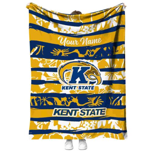 personalized kent state golden flashes floral stripes navy blue white blanket best selling