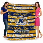personalized kent state golden flashes floral stripes navy blue white blanket best selling
