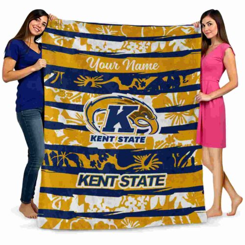 personalized kent state golden flashes floral stripes navy blue white blanket fashion forward