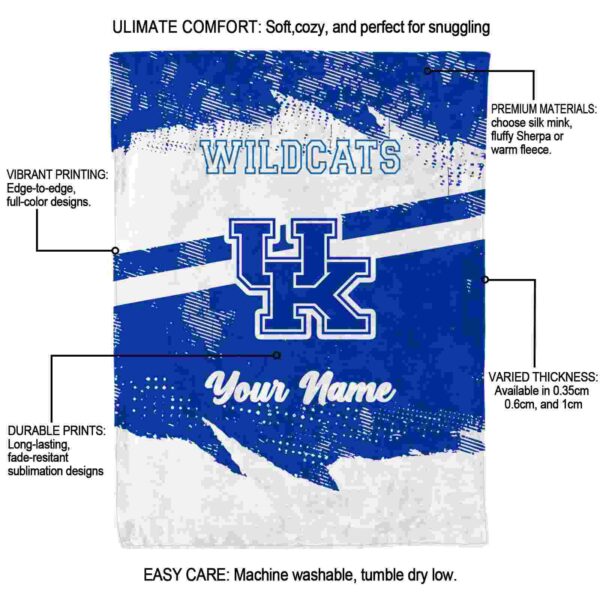 personalized kentucky wildcats grunge streaks blue blanket new arrival