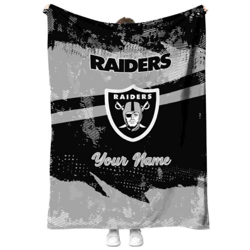 personalized las vegas raiders grunge streaks black blanket best selling