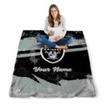 personalized las vegas raiders grunge streaks black blanket best selling
