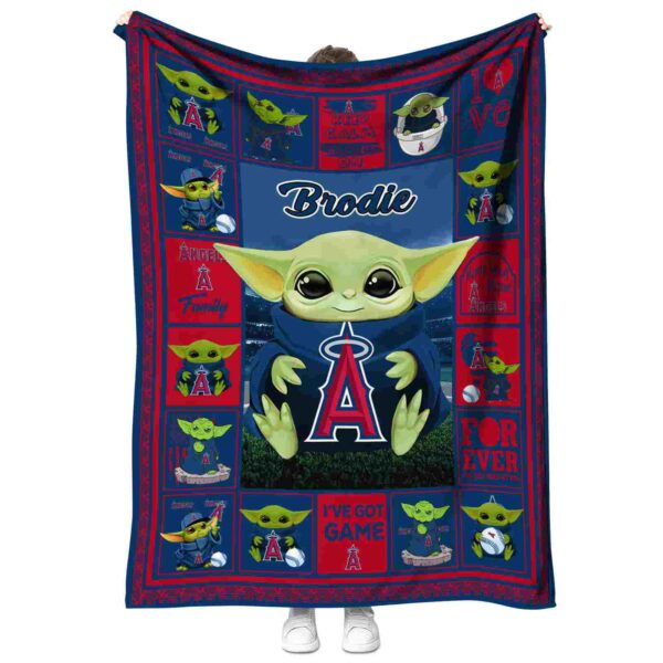 personalized los angeles angels baby yoda blue blanket best selling