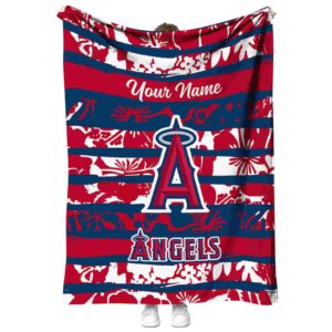 personalized los angeles angels floral stripes blue white blanket best selling