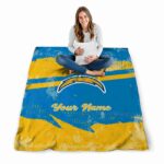 personalized los angeles chargers grunge streaks blue blanket best selling