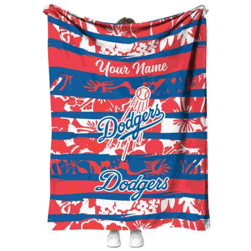 personalized los angeles dodgers floral stripes blue white blanket best selling