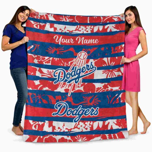 personalized los angeles dodgers floral stripes blue white blanket fashion forward