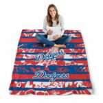 personalized los angeles dodgers floral stripes blue white blanket high quality
