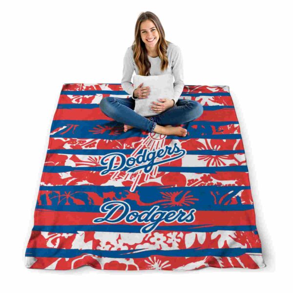 personalized los angeles dodgers floral stripes blue white blanket high quality