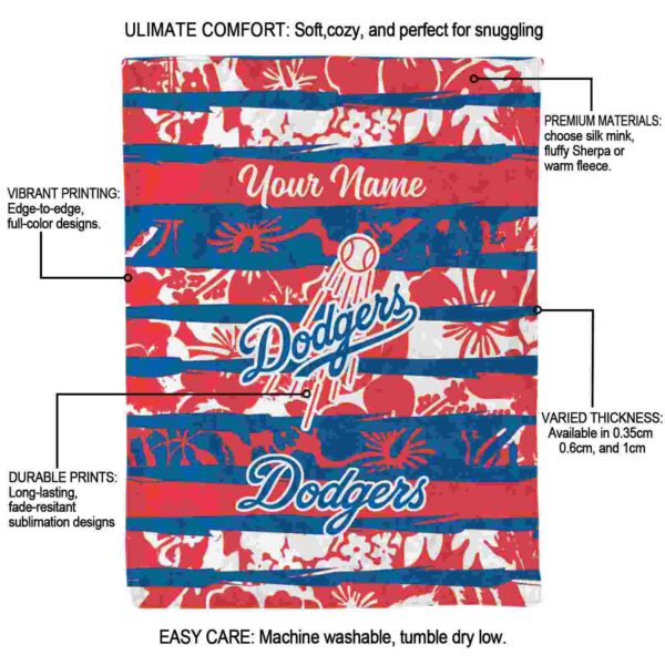 personalized los angeles dodgers floral stripes blue white blanket new arrival