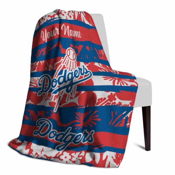 personalized los angeles dodgers floral stripes blue white blanket top rated