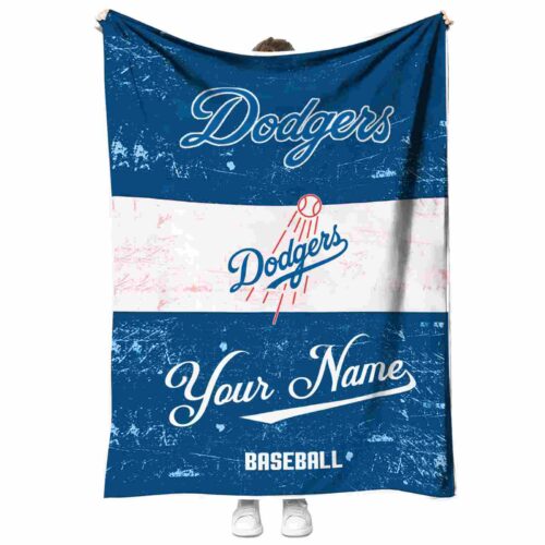 personalized los angeles dodgers grunge texture blue white blanket best selling