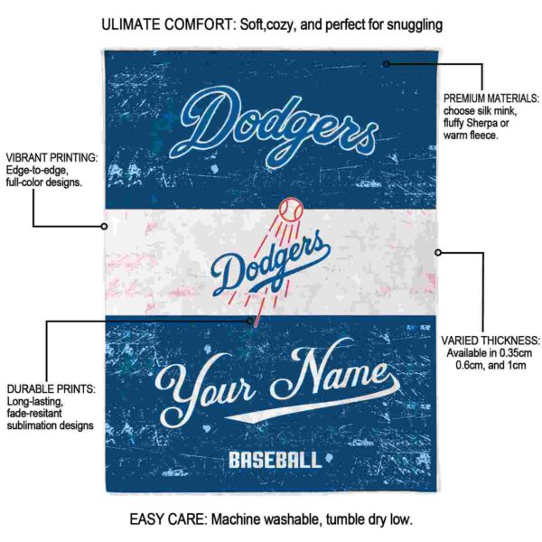 personalized los angeles dodgers grunge texture blue white blanket new arrival
