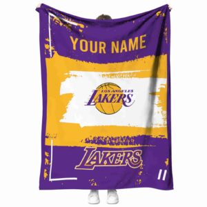 personalized los angeles lakers paint strokes purple white blanket best selling
