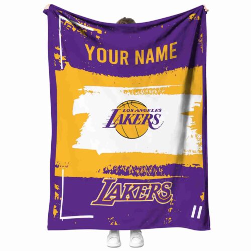 personalized los angeles lakers paint strokes purple white blanket best selling