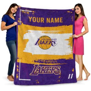 personalized los angeles lakers paint strokes purple white blanket fashion forward