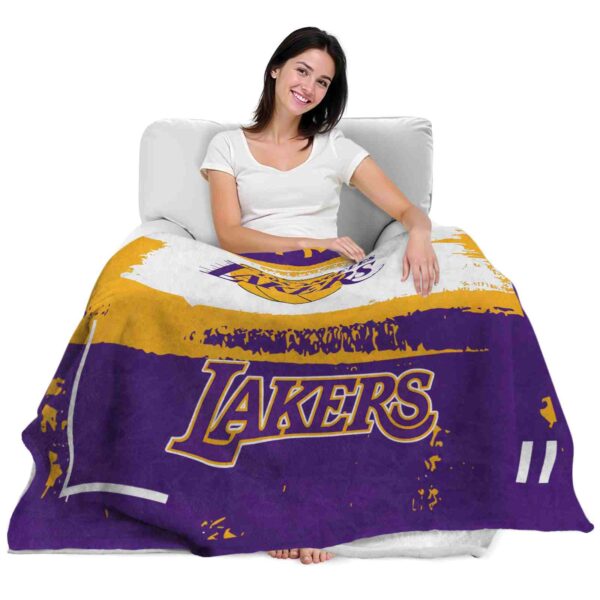 personalized los angeles lakers paint strokes purple white blanket latest model