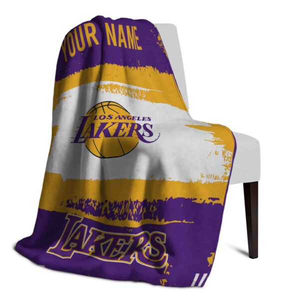 personalized los angeles lakers paint strokes purple white blanket top rated