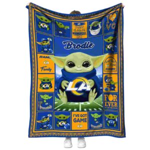 personalized los angeles rams baby yoda blue blanket best selling