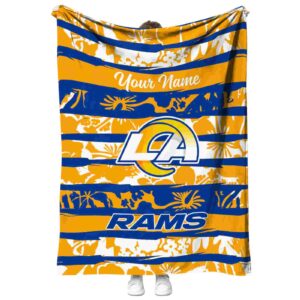 personalized los angeles rams floral stripes blue white blanket best selling
