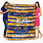 personalized los angeles rams floral stripes blue white blanket best selling