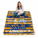 personalized los angeles rams floral stripes blue white blanket best selling