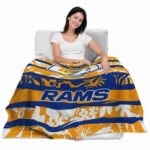 personalized los angeles rams floral stripes blue white blanket best selling