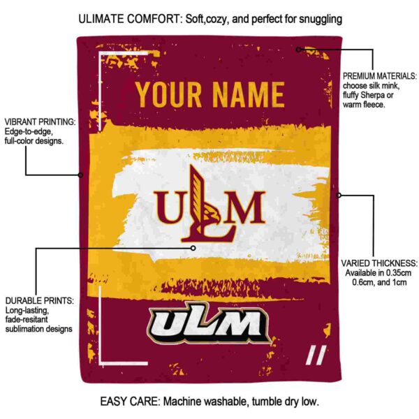 personalized louisiana monroe warhawks paint strokes red white blanket new arrival