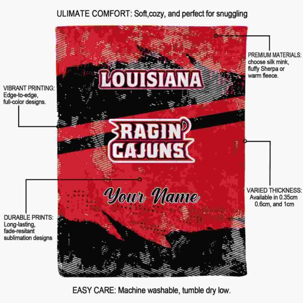 personalized louisiana ragin cajuns grunge streaks red blanket new arrival