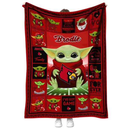 personalized louisville cardinals baby yoda red blanket best selling