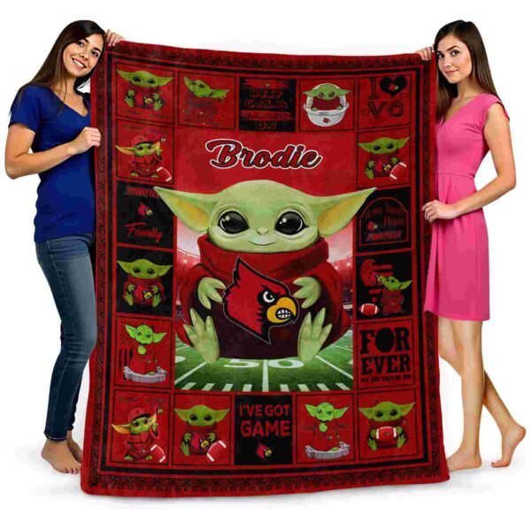 personalized louisville cardinals baby yoda red blanket fashion forward