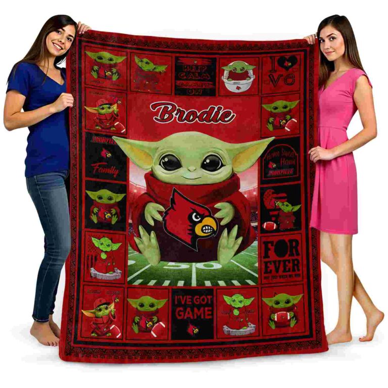 personalized louisville cardinals baby yoda red blanket fashion forward