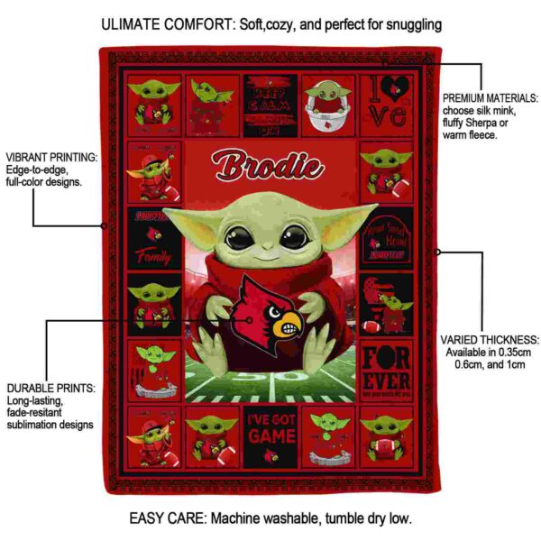 personalized louisville cardinals baby yoda red blanket new arrival