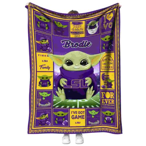 personalized lsu tigers baby yoda purple blanket best selling