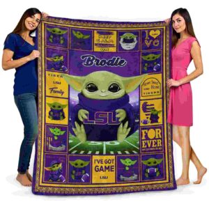 personalized lsu tigers baby yoda purple blanket fashion forward