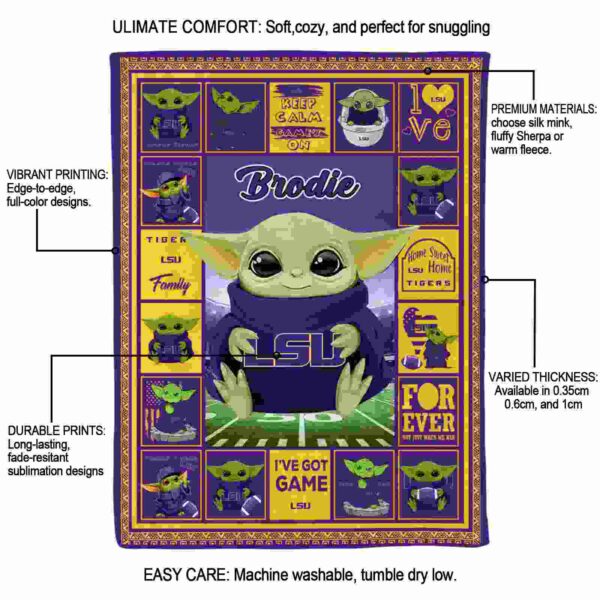 personalized lsu tigers baby yoda purple blanket new arrival
