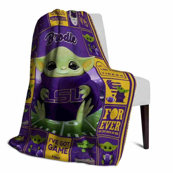 personalized lsu tigers baby yoda purple blanket top rated